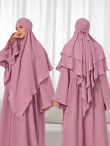 2pcs Set: Khimar Hijab Prayer Headscarf + Loose Comfortable Abaya Muslim Clothing, Suitable For Women's Daily Wear And Prayer, All Season - 彩色 - 查看 22