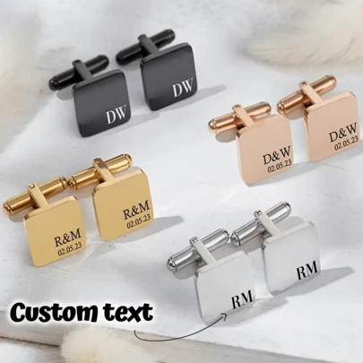 1 Pair Customized Engraved Shirt Cufflinks, Personalized Letter Cufflinks, Groomsmen Accessories, Wedding Gift, Valentine's Day Gift