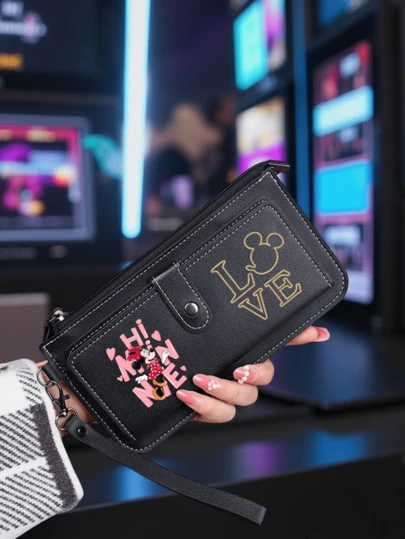 Cartera larga de con correa para la muñeca, ranuras para tarjetas, cierre de cremallera, monedero, diseño de estampado moderno, regalo ideal para uso diario, accesorio de viaje y compras al aire libre.