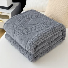 1pc Heart & Bow Pattern Super Soft Taffeta Velvet Blanket - Lightweight & Fluffy, Comfortable & Warm, Suitable For Sofa Or Bed, White, All Season, Ideal For Cuddling Or Relaxation, Also Can Be Used As Bedspread. - Dark Grey - View 2