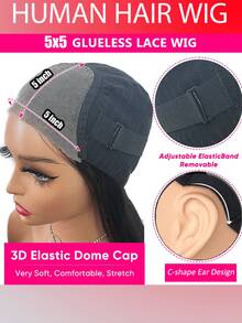 5x5 Lace Closure Glueless Human Hair Wig Straight Natural Black - Perfect For Office School Daily Party Events. Glueless Installation Easy To Wear For Beginner & Professional - Natural Black - 查看 9