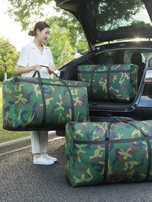 1个可折叠迷彩绿收纳袋，大容量旅行整理袋，真空压缩打包袋，轻便洗衣袋，便携式衣柜收纳袋，节省空间的家居、行李箱和衣柜收纳方案，搬家袋，编织袋，被子收纳袋，加固牛津布手柄 - 軍綠色 - 查看 2
