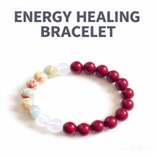 زوج من أساور الزوجين من الكينابار، مناسب للرجال والنساء، مقترن مع أساور حجر الشوشان الأبيض، أساور الطاقة والسعادة بالطراز الصيني، الخرز لتعزيز الشعور بالسعادة - الأحمر - مشاهدة 10