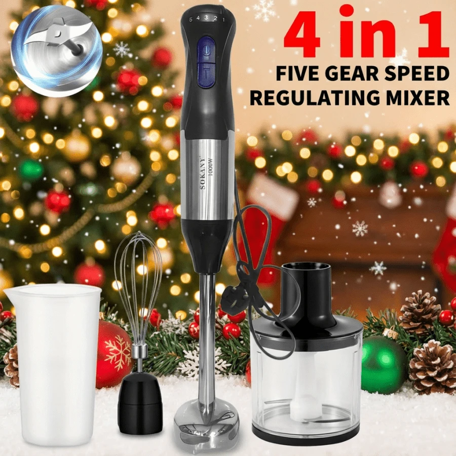 SOKANY1711-4 4-In-1 Multifunctional Stainless Steel Handheld Electric Mixer 1000W High-Power Black Mixing Rod - EU C Type Plug(220-240V) - View 1