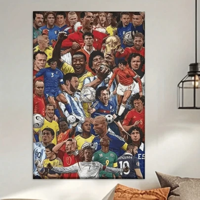 1 pieza Obra de arte en lienzo de jugador de fútbol de colores vibrantes sin marco - Póster de decoración de pared de fútbol sin marco, ideal para sala de estar, oficina, cafetería o bar - Regalo de cumpleaños, vacaciones, Día de San Valentín, Pascua, decoración de interiores de estilo clásico, decoración de habitación con tema de fútbol
