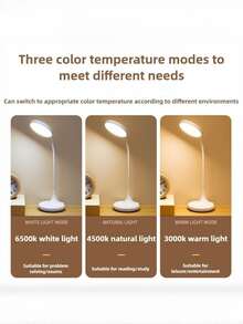 1pc Adjustable 3-Level Brightness LED Desk Lamp With Phone Holder, Rechargeable 800mAh Battery, USB Charging, Dimming Function, Suitable For Office, Student Study And Reading - White Red Light - View 9