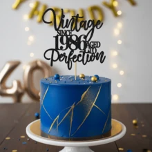1Pc Black Glitter "Vintage Since 1986 Aged To Perfection" Cake Topper, 40th Birthday Milestone Party Decoration, Retro & Unique Custom Year Supplies - Multicolor - View 6