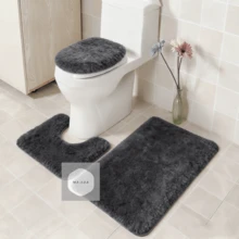 3-Piece Bathroom Rug Set Including Bath Mat, Contoured Rug And Toilet Lid Cover, Machine Washable, Super Soft Microfiber, Non-Slip With Anti-Slip Backing, Home Bathroom Decor, Floor Mat - 深灰色 - 查看 1