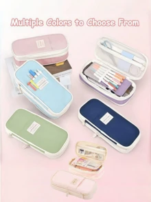 Large Capacity Multi-Function Pencil Case, Pencil Bag, Student Stationery Storage Box, Back To School Supplies, Expandable Large Capacity Pencil Holder, Diagonal Fabric Stationery Storage Bag With Pen Slots - Multicolor - View 3