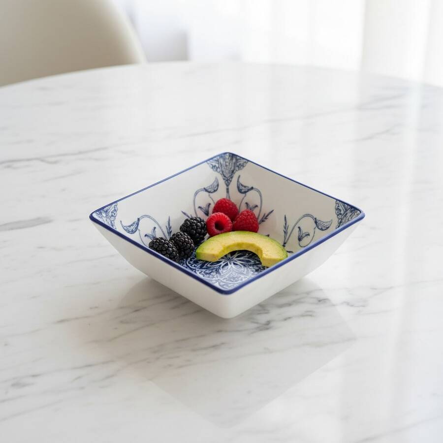 GLASSEA - PACK2 o 4  Vajilla Cerámica Azul Vintage - Bol 18*18cm, Bol 13*13cm, Fuente 30*20cm y Plato Postre 18*18cm - Varias Opciones de Diseño para Cocina y Mesa - Bol 13*13cm - Ver 1