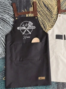 1pc Customized Apron Adjustable Customizable Name Apron Kitchenware Printing And Grill Master For Men And Women With Large Pockets Personalized Apron Adjustable Neck & Waist Straps Custom Design Cooking & Bbq Aprons Gift - Multicolor - View 5