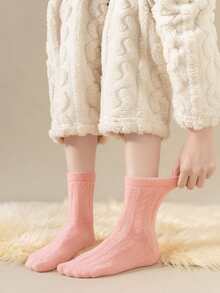 4 Pairs Women's Solid Color Thick Soft Warm Mid-Calf Casual Socks, Suitable For Autumn/Winter - Multicolor - View 3