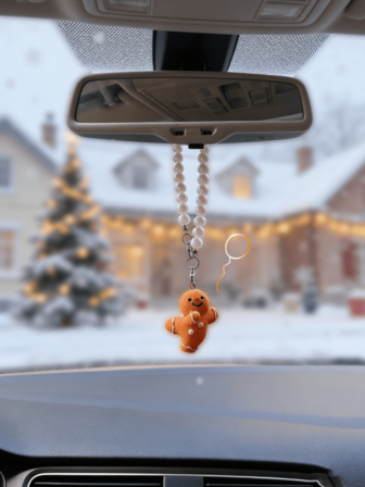 Dancing Pancake Man จี้ซานต้าคริสต์มาส พร้อมสร้อยไข่มุกและจี้ Pancake Man น่ารักติดอยู่ 1 ชิ้น จี้ตกแต่งภายในรถยนต์