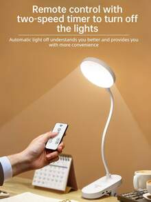 1pc Adjustable 3-Level Brightness Clamp LED Desk Lamp, Rechargeable With 800mAh Battery, Dimmable, Remote Control, USB Charging, Clamp Or Stand, Suitable For Office, Student Study And Reading - White Red Light - View 10
