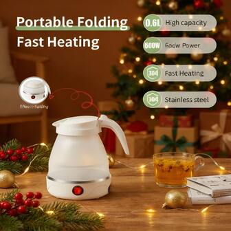Portable Foldable Electric Kettle - 600W Power, 0.6L Capacity, Made Of Materials (304 Stainless Steel + Silicone), Auto Shut-Off, Compact And Lightweight, Suitable For Travel, Home Or Office Use