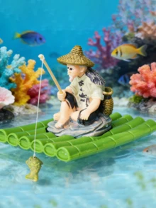 1pc Resin Bamboo Ornament, Jiangong Fishing, Fish Tank Decor, Creative Aquarium Decoration, Underwater Landscape Accessory, Home/Office Fish Tank Decor, Unique Aquarium Landscaping Ornament