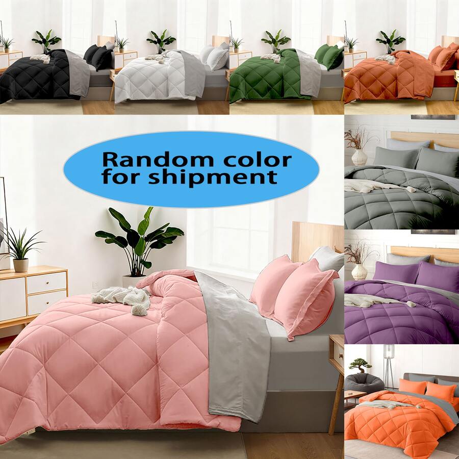 7Pcs Or 5Pcs Luxurious Comforter Set-Breathable Comforter-Ultra-Soft Fluffy Fiber Filling, Warmth For All Seasons-Quilted Comforter, Flat Sheet, Fitted Sheet, Pillowcases, Pillow Shams, Bed In A Bag, Pumpkin Color Halloween Comforter Queen Size - Random color for shipment - 查看 1