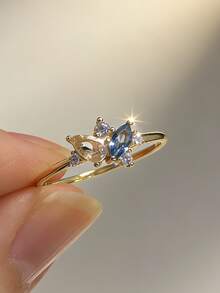 1枚S925纯银多色合成锆石女士戒指，优雅高贵，适合日常佩戴、派对和聚会。 - 金黃色 - 查看 1