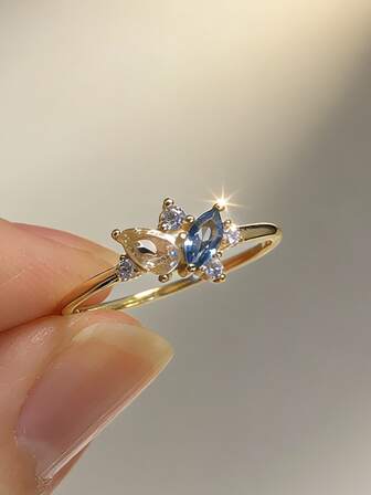 1 pieza Anillo de mujer de plata de ley S925 con piedras sintéticas de circonita multicolor, joyería elegante y elegante para uso diario, fiestas y reuniones