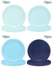 10 piezas/40 piezas/80 piezas Platos de papel azul degradado de 7 pulgadas y 9 pulgadas, platos desechables redondos para postre, platos para cena, platos de fiesta azul polvoriento para fiesta de océano, decoración de mesa de invierno, cumpleaños, boda, baby shower, vajilla de fiesta, suministros de picnic, uso diario familiar - Multicolor - Ver 10