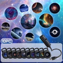 Luz de proyección de galaxia alimentada por USB, 3/6/10 proyectores de galaxia reemplazables, rotación de 360°, portátil, con decoración de fondo de foto de techo, adecuado para dormitorios, salas de estar y pequeñas luces nocturnas