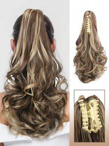 18英寸黑棕渐变自然波浪卷马尾假发，耐热合成马尾假发，适合女性日常、派对、节日、角色扮演、新年礼物