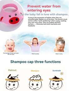 1个儿童卡通浴帽，柔软EVA材质，可调节防水洗发帽，便携式卡通图案沐浴帽，必备婴儿沐浴配件