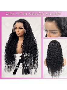 24 Inch Curly Wig Mixed Hair 13x4 Natural Hairline Jerry Curly Front Lace Wig 200% Density HD Lace Front Wig Human Blended Hair Pre-Plucking Long Wig Women Brazilian Hair Curly Natural Looking - Natural & Black - View 5