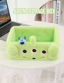Alien Plush Desktop Storage Box Cosmetics Jewelry Organizer, Adorable Alien Cartoon Print, Plush Material Smooth Interior, Portable Design Large-Capacity Versatile Use (Cosmetics/Jewelry/Small Items), Perfect for Daily Use, Office, for, Alii, for, Leresser, Lresser, 組合, 組合, 電唱Students, Office Workers, Lovely Gift For Friend/Lover - 綠色 - 查看 2