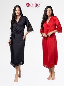 KIT 2 WOMEN'S BRIDE ROBE LUXURY LACE ROBE HOBE - 紅色 - 查看 5