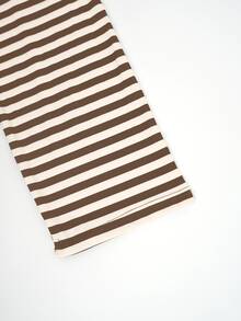 Áo thun tay dài kẻ sọc Colorblock dáng rộng dành cho nữ, áo nhiều lớp đơn giản, dễ mặc - màu nâu - Xem 7