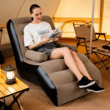 Ghế sofa bơm hơi dáng lười, ghế lười bơm hơi, lưng tựa bọc nhung, sofa giường bơm hơi, phù hợp dùng trong nhà và ngoài trời, nhà ở, sân hiên, vườn, hồ bơi, cắm trại (bao gồm bơm hơi) - cà phê - Xem 1