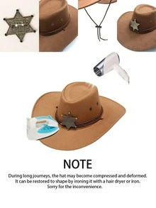 1pc Unisex Detachable Badge Western Cowboy Hat, Wide Brim Panama Hat, Suitable For Western Themed Events, Parties, Engagements, Cosplay, Graduations, Masquerades, Festivals, Weddings, Birthdays, Music Festivals, Everyday Wear - Top Hat - View 4