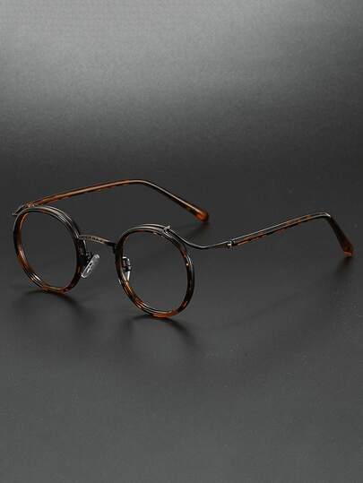 一副男士复古金属圆框时尚透明镜片眼镜，适合日常佩戴、电脑办公、游戏、休闲装扮，可配近视镜片