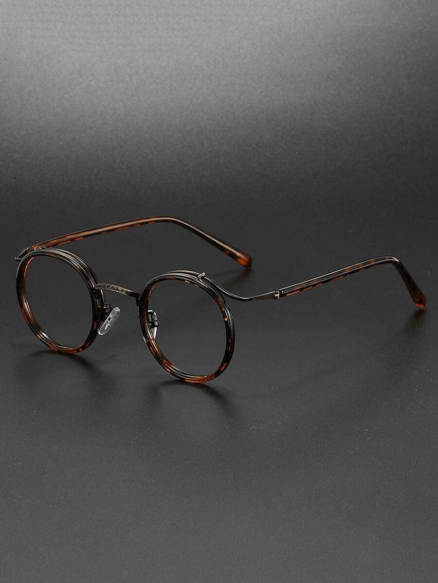 一副男士复古金属圆框时尚透明镜片眼镜，适合日常佩戴、电脑办公、游戏、休闲装扮，可配近视镜片 - 彩色 - 查看 1