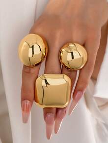 1 Set Fashionable Exaggerated Glossy Ball Shaped High-Quality Waterproof Versatile Rings For Women