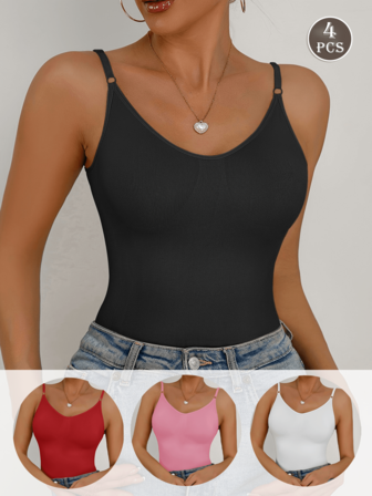 4 件套女士压缩吊带背心 - 姿势无缝无压力上衣，皇家蓝色运动服和日常基本款，优雅设计，无袖，弹力面料，适合健身爱好者