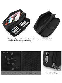 Large Capacity Double-Layer Pencil Case, Korean Style Creative Stationery Box, Multi-Functional Storage Box, Organizational Tool Pouch, Suitable For Students And Office Workers, Durable And Sturdy, Minimalist Multi-Purpose (Black) - Black - View 5