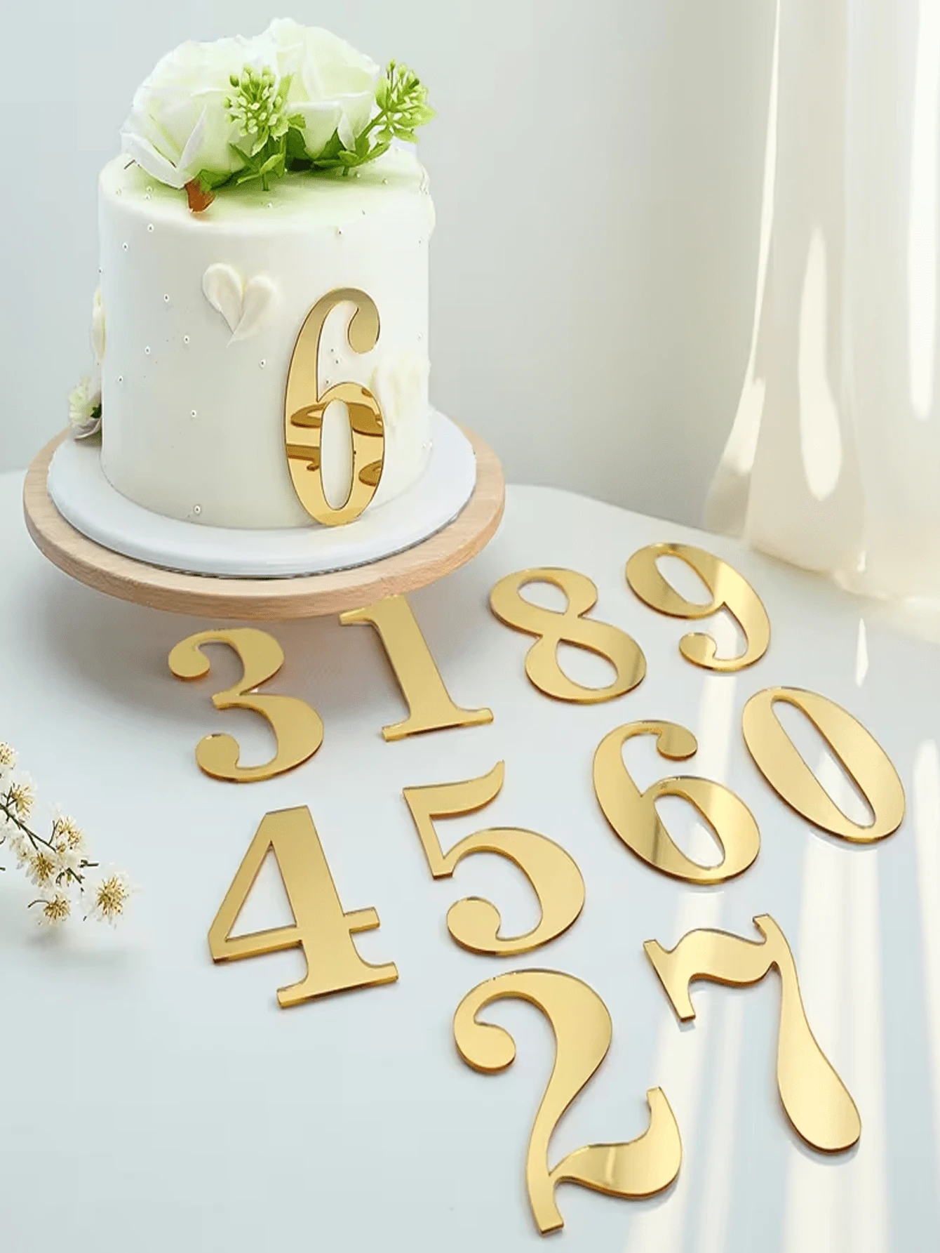 Topper de bolo em acrílico com números, enfeites decorativos para cupcakes (faça você mesmo), dígitos de 0 a 9, toppers de bolo espelhados dourados/prateados, ideais para decoração de bolos de casamento, aniversários, chás de bebê e outras ocasiões.