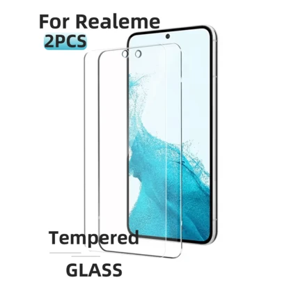 适用于 Realme 手机的钢化玻璃屏幕保护膜，2 片装，9H 硬度，防刮花，防指纹，防气泡，全覆盖透明膜，Realme 屏幕保护必备，适用于日常、办公、家庭使用，防水防震防摔，耐刮擦。