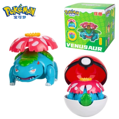 pokemon 1 st äkta Pokémon-leksaker Venusaur med Poké-boll, transformerbara dockor, leksaker, fickmonster, husdjursalv, animefigur, karaktärsmodell, leksakssamling, presenter, originalförpackning