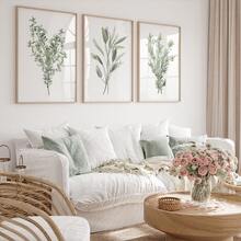 Set de 3 piezas de pintura sobre lienzo, obra de arte abstracta sin marco para decoración del hogar y la oficina - Sin marco, tomillo, salvia, romero, arte moderno minimalista, arte abstracto botánico, decoración de pared para sala de estar, cafetería, bar, hogar y dormitorio - Multicolor - Ver 2