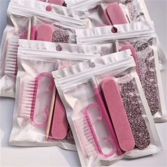 Set de 5 piezas/paquete de Manicura y Pedicura, Juego de lima de uñas mini y palitos de madera de naranja, Lima de uñas desechable de doble cara, Empujador de cutículas de madera, Herramientas de limpieza de uñas, Palito de uñas, Bolígrafo de arte de uñas