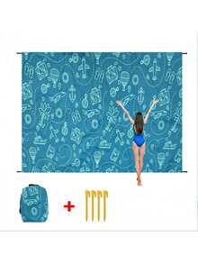 1pc Personalized Print Beach/Picnic Mat With Drawstring Carry Bag, Multi-Size, Suitable For Group Gatherings, Family Vacations, Beach, Lawn, Foldable, Moisture-Proof, Non-Stick Sand, Outdoor Camping Blanket, Portable Picnic Mat