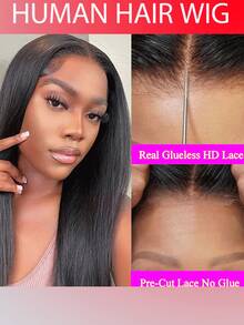 5x5 Lace Closure Glueless Human Hair Wig Straight Natural Black - Perfect For Office School Daily Party Events. Glueless Installation Easy To Wear For Beginner & Professional - Natural Black - 查看 4