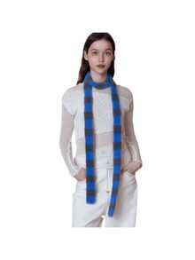 1条时尚修身黑白条纹围巾，撞色长款窄围巾，女士Y2K仿毛皮蝴蝶结围巾 - 黑與白 - 查看 12