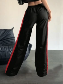 Pantaloni elastici cu talie și cordon, casual pentru femei, potriviți pentru sporturi și timp liber de toamnă și iarnă - roșu - Vizualizare 4