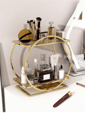 1pc,2 Tier,Makeup Counter Storage Rack,Bathroom Countertop Storage Rack,Lipstick, Perfume, Skin Care Product Storage Box,Dressing Table Storage Tray,Light Luxury Style Jewelry Storage Rack,Suitable For Bedroom, Bathroom, Living Room