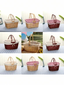 Foldable Willow Picnic Basket With Handles, Natural Handwoven Easter Basket, Easter Egg & Candy Basket, Bathroom Toy & Kids Toy Storage Basket, Gift Packaging Basket. White, Room Decor, Fruit Basket, Gift Basket, Boho Home Decor - Multicolor - View 6