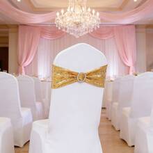 30x15cm Elastic Sequin Chair Sash With Bow Decor, Wedding Supplies - Gold, Suitable For Banquet, Party, Event, Hotel, Birthday, Wedding, Christmas, Ramadan, New Year Party Decoration - Gold - View 4
